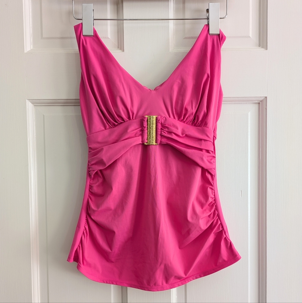 Spanx bright pink halter tankini top with gold from buckle size 6